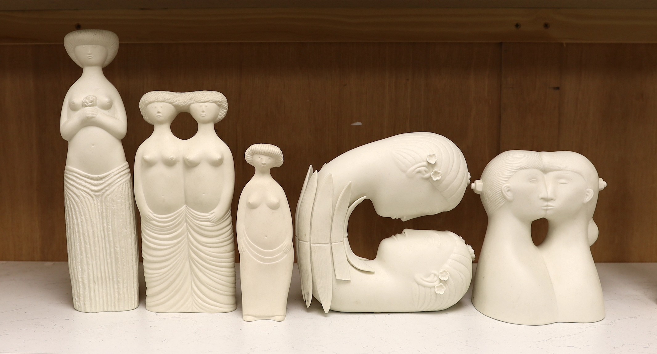 Stig Lindberg for Gustavsberg. A group of parian figures including Narcissus and Stora Eva (5) tallest 30cm